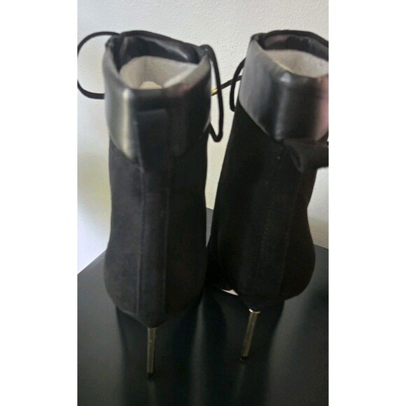 Good American Scandal Lace Up Stilleto Booties Suede Leather Trim Black 7.5 New - Picture 6 of 11